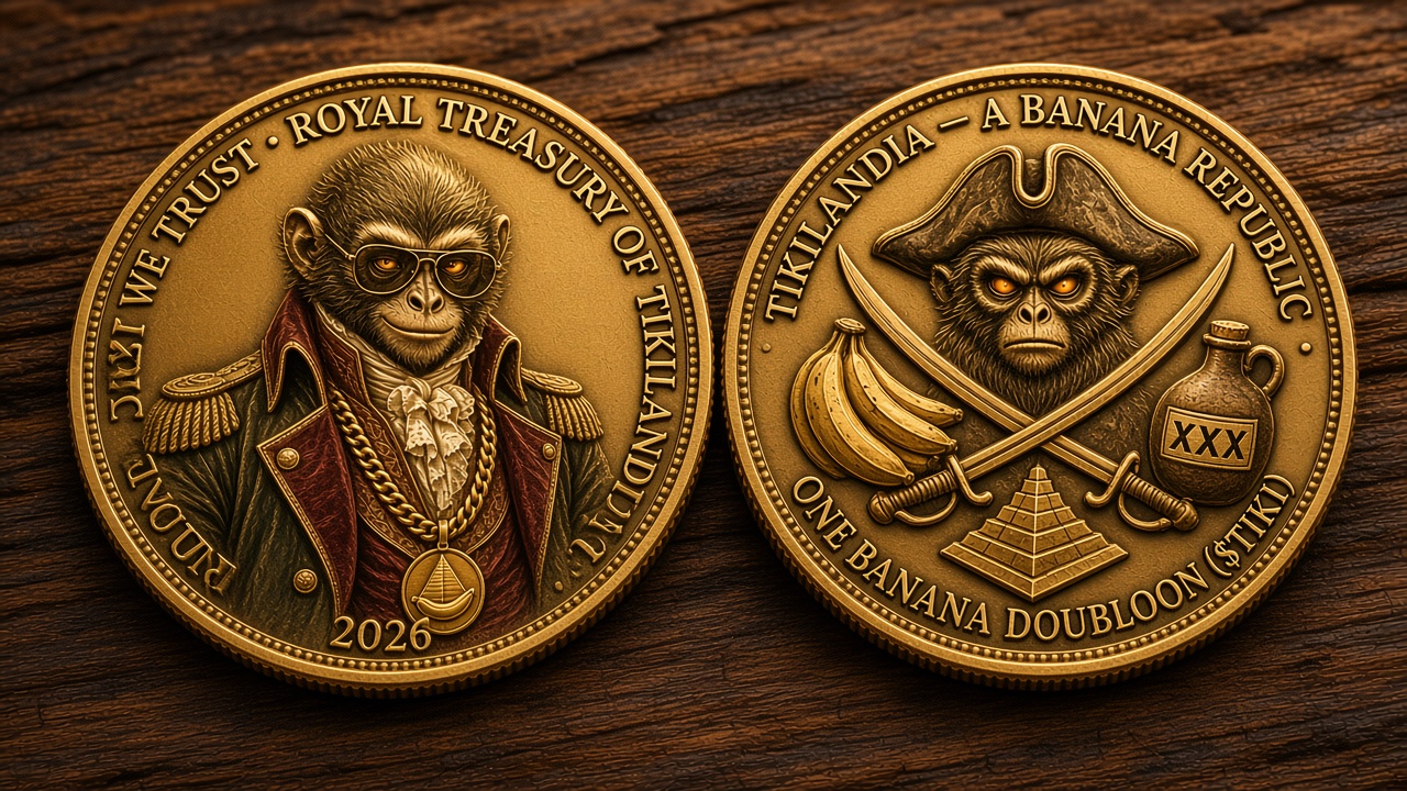 One Banana Doubloon ($TIKI) Antique Gold Brass Coins
